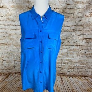 Equipment Femme Blue Silk Sleeveless Button-up Blouse-Sz M